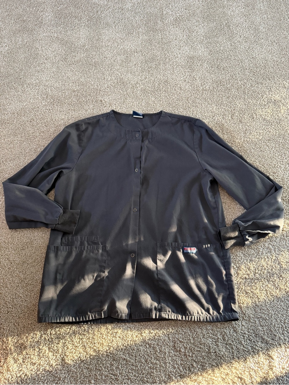 Cherokee Workwear Snap Front Scrub Jacket in Pewter size XS
